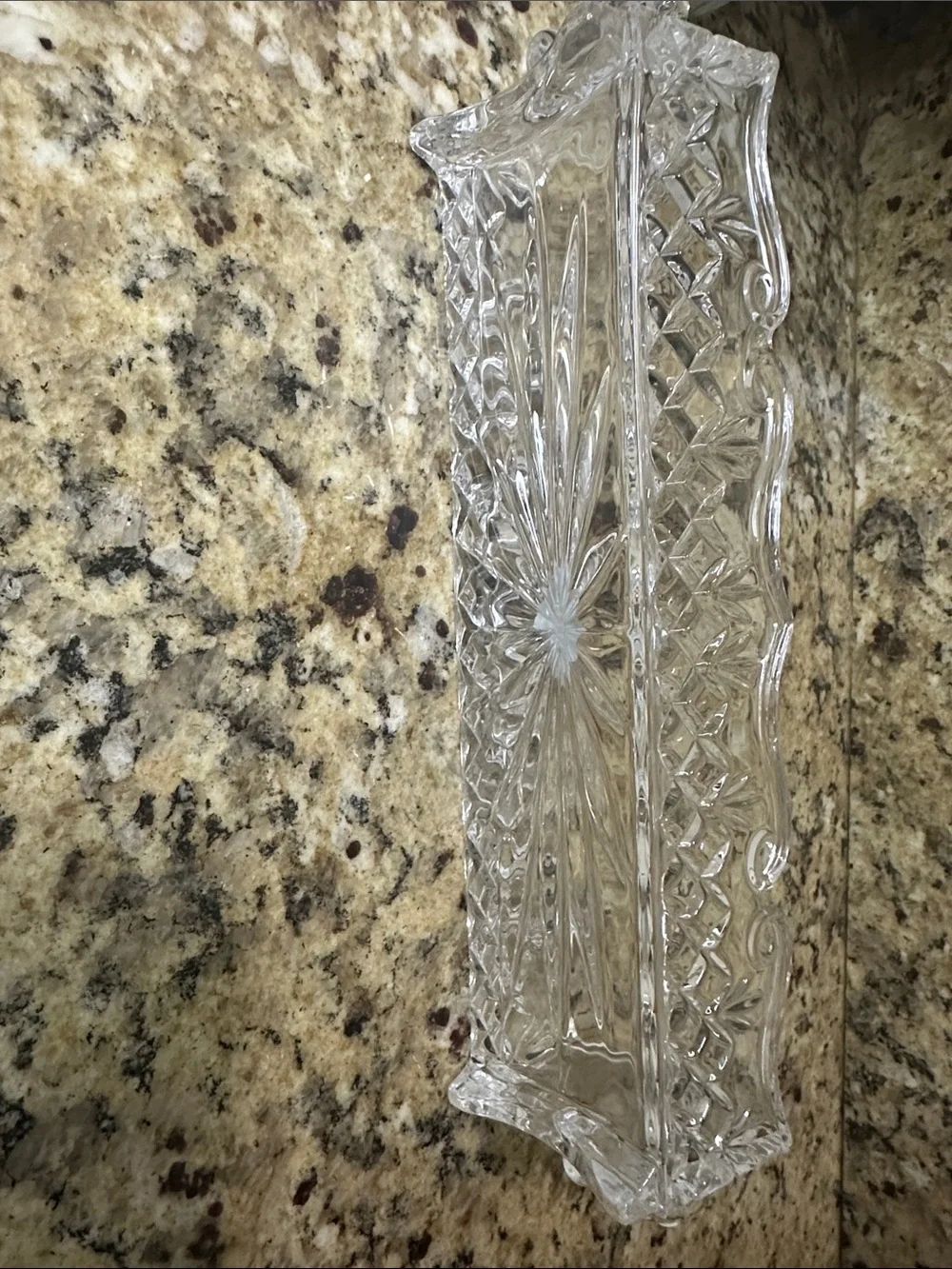 Crystal-Cut Clear Glass Serving Tray - Elegant Handle Design